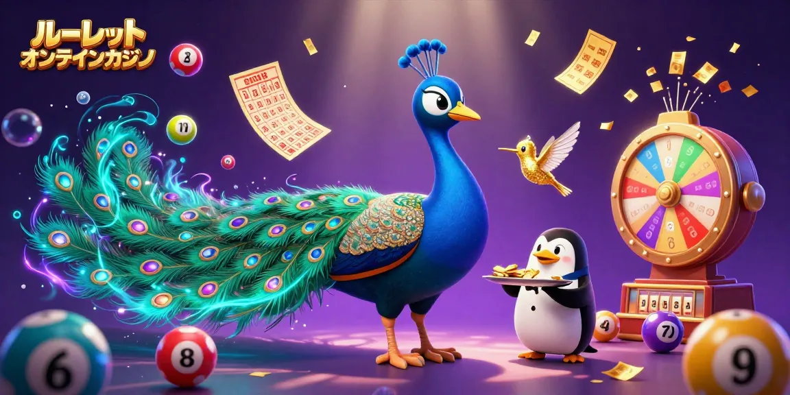 ルーレット オンラインカジノの豪華なシーンで、カラフルな宝くじボールが飛び交っています。