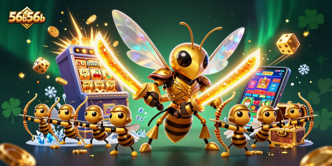 Experience thrilling wins with vibrant 56b56b slot scene featuring a golden hornet and jackpot effects.
