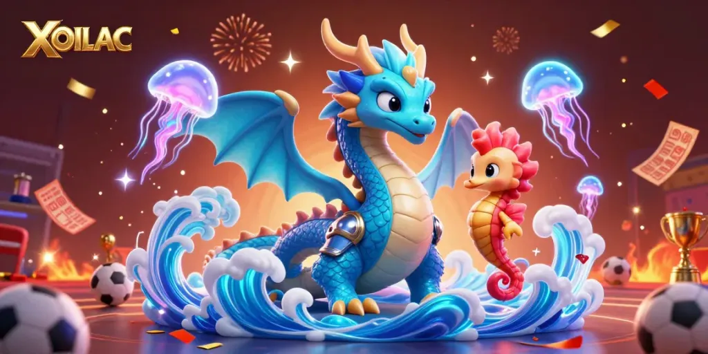 Engage in thrilling sports betting with the breathtaking XOILAC scene featuring dynamic characters and festive elements.
