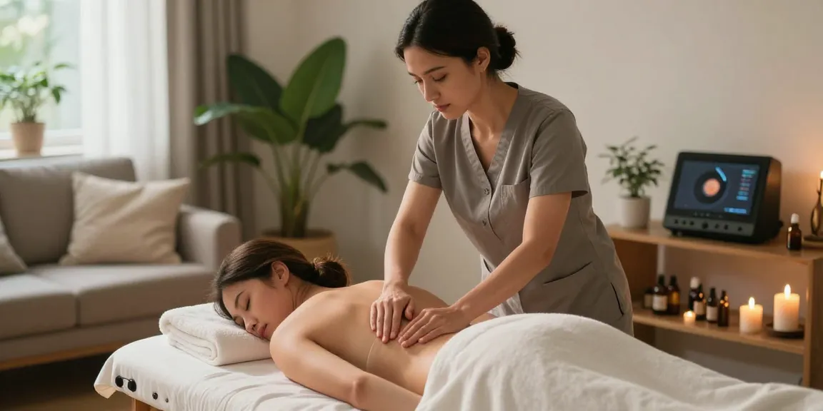 강서구출장마사지 service featuring a professional therapist giving a relaxing massage in a comfortable, serene environment.