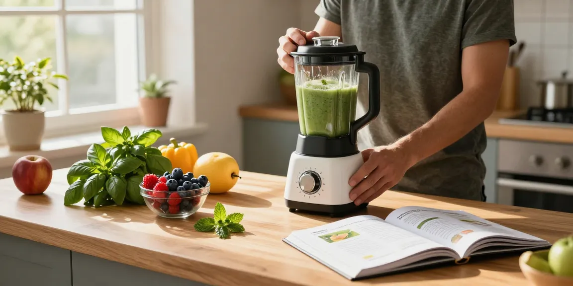 Health tips in a warm kitchen with fresh ingredients for a nutritious breakfast.