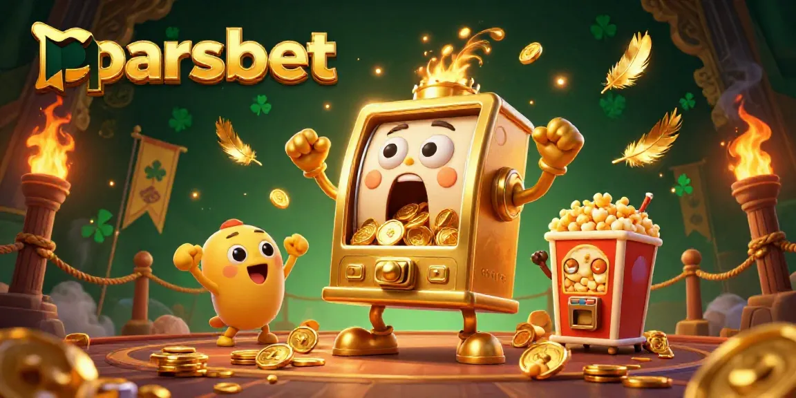 parsbet ile jackpot kazanan slot makinesi, çevresinde para ve kutlamalar var.