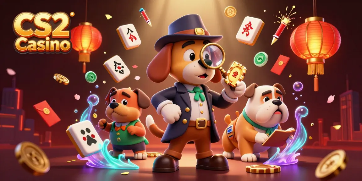 Experience thrill at CS2 Casino with a detective examining clues and vibrant gaming elements.