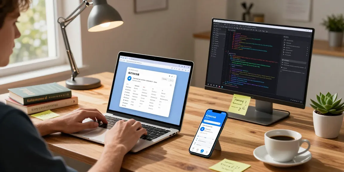 Using 纸飞机中文版 on multiple devices in a modern tech workspace with programming books.