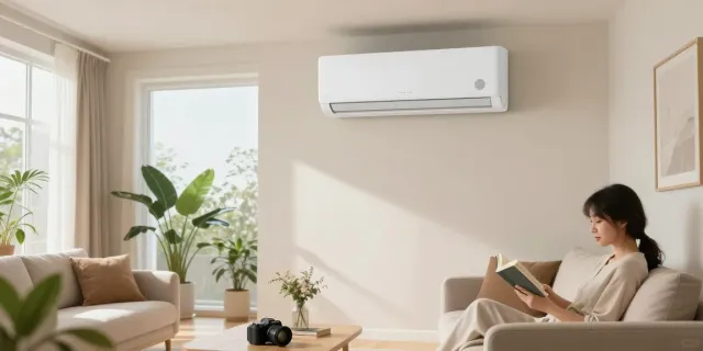 Cozy living room with a mini split air conditioner providing optimal comfort.