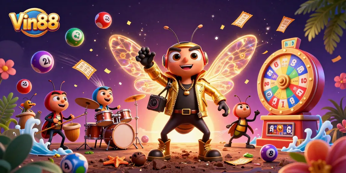 Vin88 invites you to experience vibrant lottery excitement with a striking rock star scene.