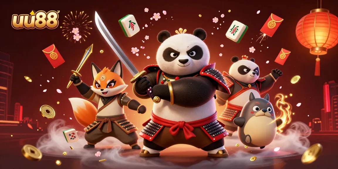 uu88 players enjoy an immersive casino scene with samurai panda and dynamic elements.
