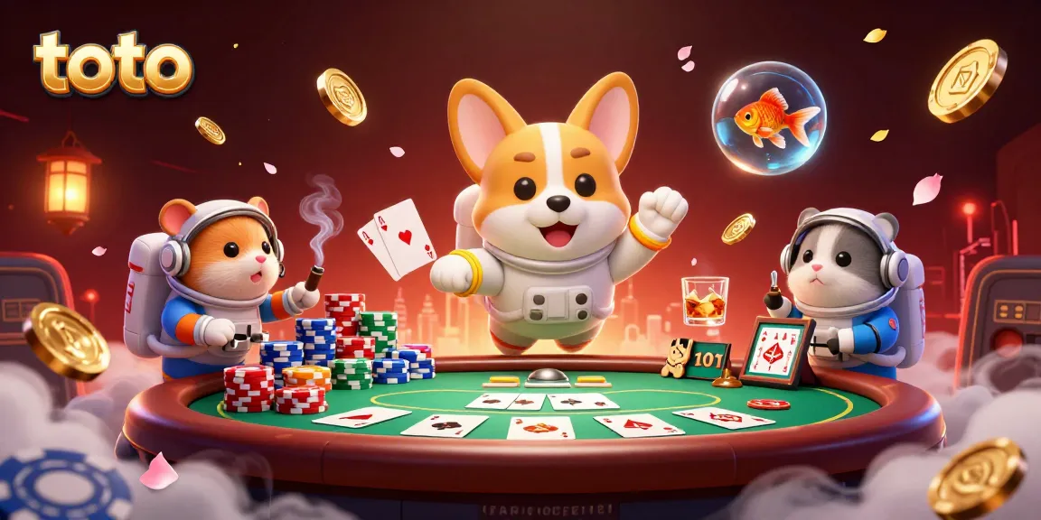 Gambar toto dalam kasino luar angkasa dengan anjing astronot dan karakter lucu lainnya.
