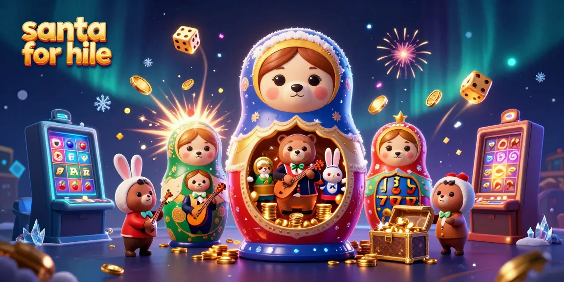 Engage in festive fun with a Santa for hire surrounded by dynamic casino elements.