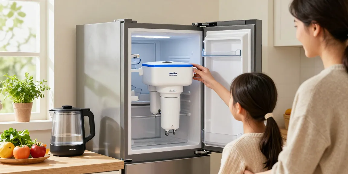 Installing Maxblue EDR3RXD1 Replacement for 4396841 water filter in a bright kitchen.