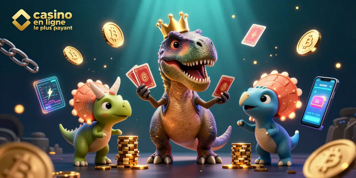 Gagnez au casino en ligne le plus payant avec un T-Rex tentant de jouer aux cartes.