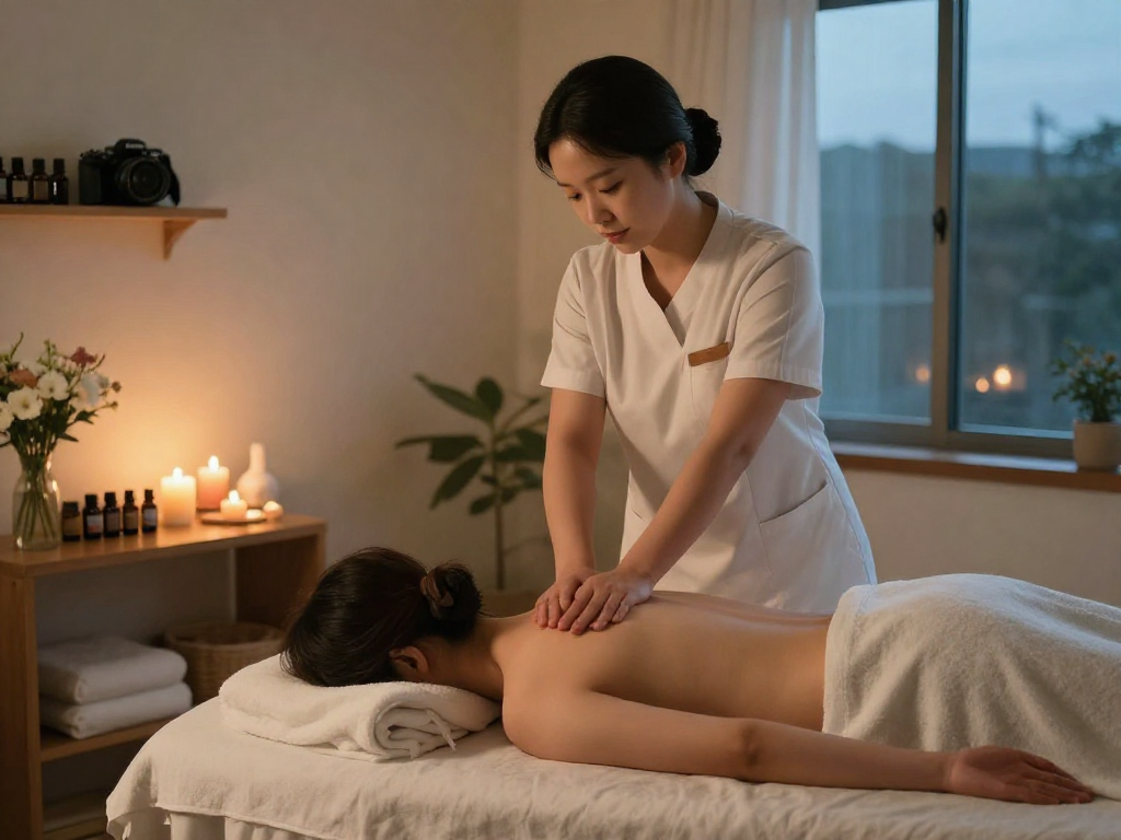Relaxing 부천출장마사지 session in a tranquil home environment with a professional therapist.