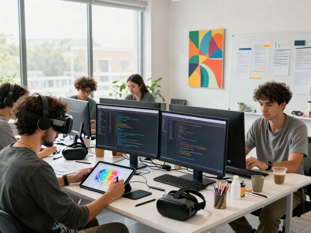 Creative team developing nsfw ai content in a dynamic studio setting.