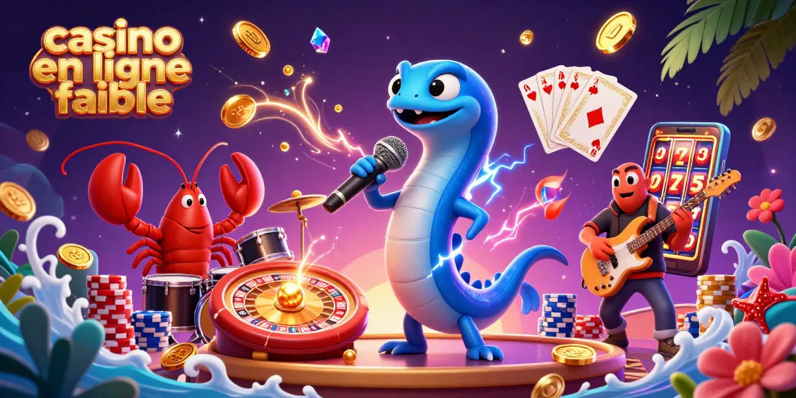 Illustration d'un casino en ligne fiable avec un DJ anguille, un groupe marin et des éléments de jeu dynamiques.