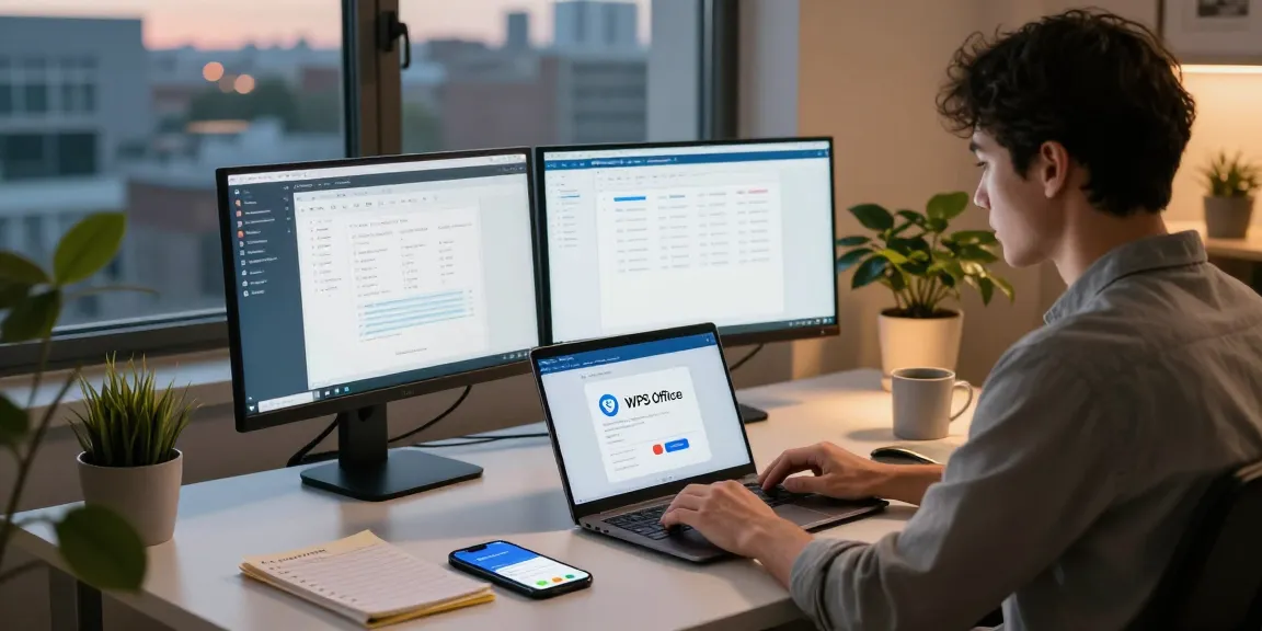 Downloading WPS Download on a modern laptop in a stylish home office setting.