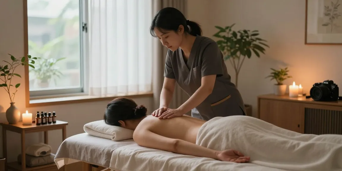 Serene 성동구출장안마 session with a professional therapist in a calming home environment.
