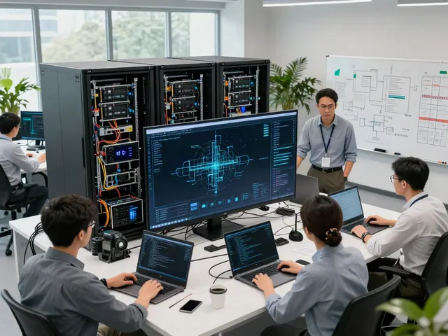 Engineers collaborating on innovative AI infrastructure design, showcasing advanced GPU servers and collaborative technology.