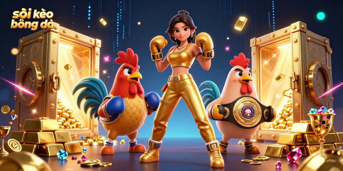 Soi kèo bóng đá illustrated with dynamic sports betting action, vibrant 3D characters, and rich casino elements