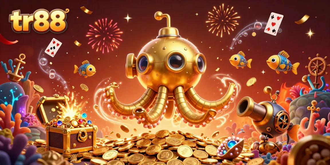 Experience exciting gameplay with tr88's vibrant golden kraken submarine and treasures.