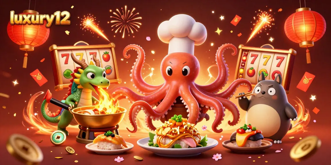 Experience thrilling gameplay at luxury12 with a lively octopus chef and dynamic slot reels.