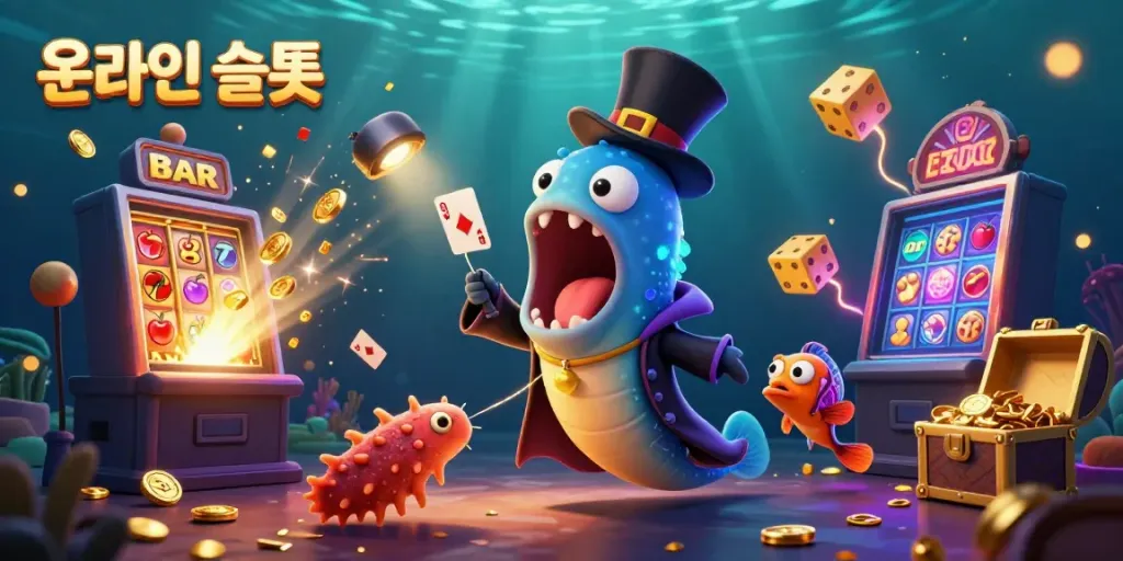 Experience the vibrant underwater scene of 온라인슬롯 with a magical eel and casino elements.
