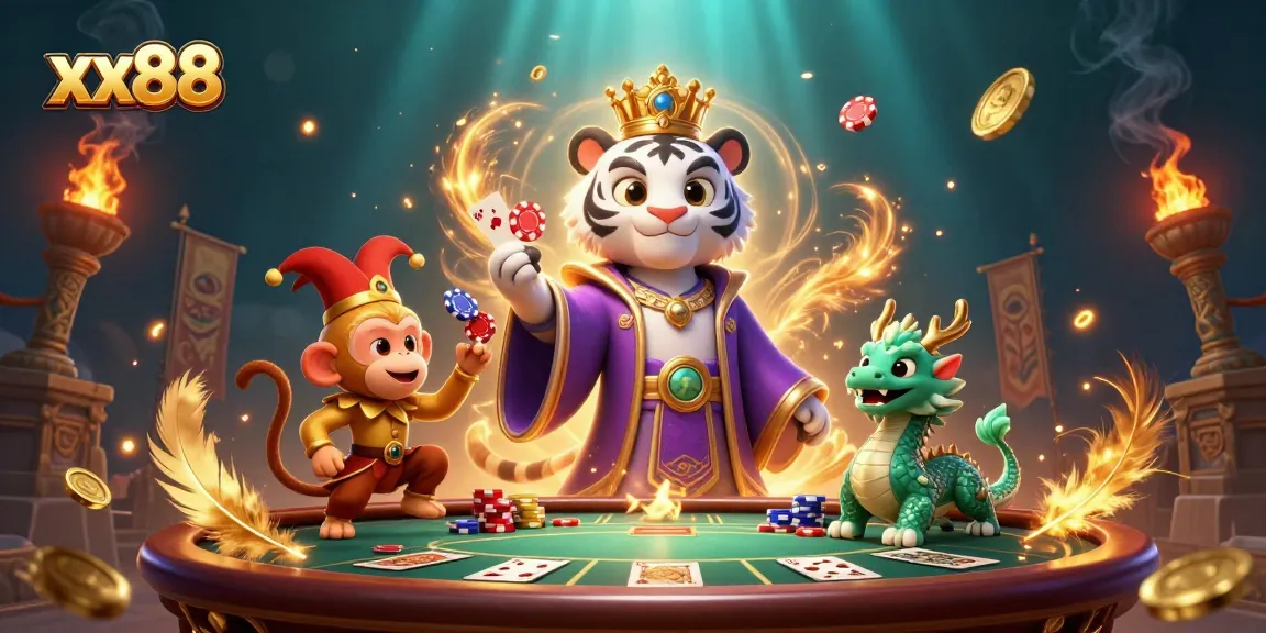 Experience the thrill of xx88 with a vibrant scene featuring unique casino elements and exciting characters.