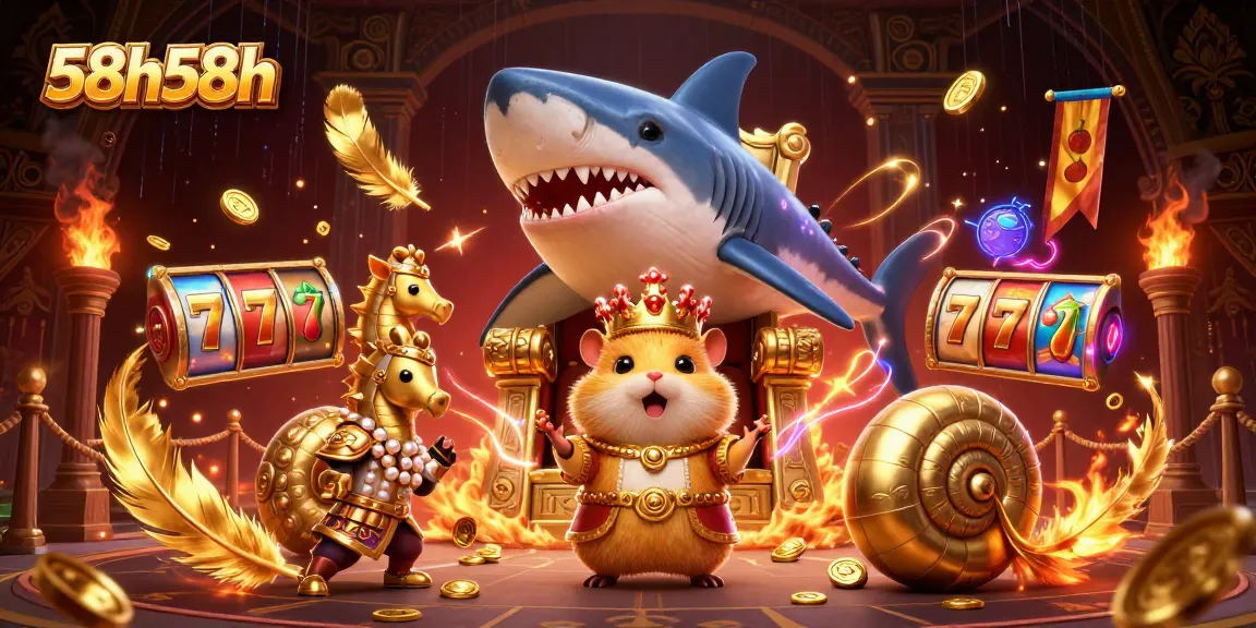 O cassino 58h58h apresenta um rei hamster dourado em um trono de dentes de tubarão com elementos de caça ao tesouro e slots.