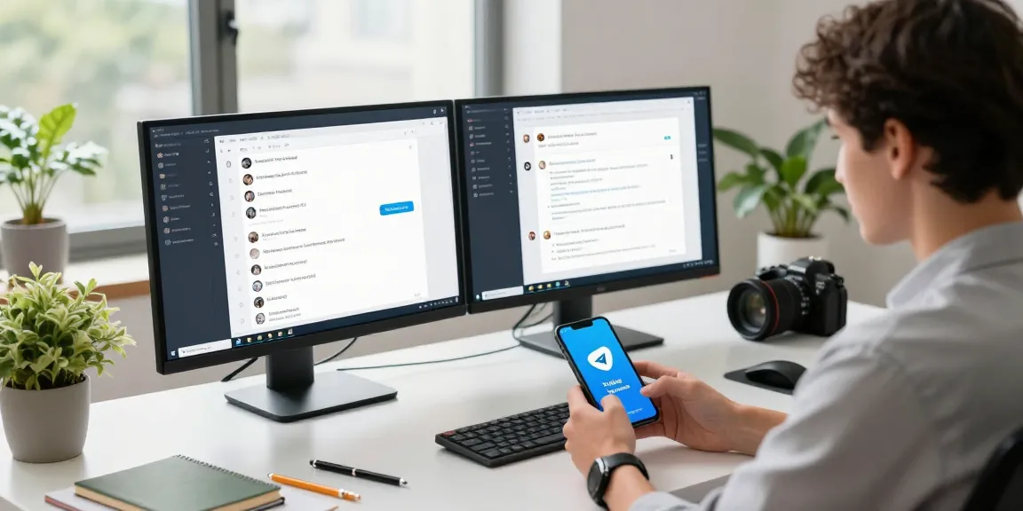 Explore Telegram's features with the 纸飞机中文版 on a modern workspace.