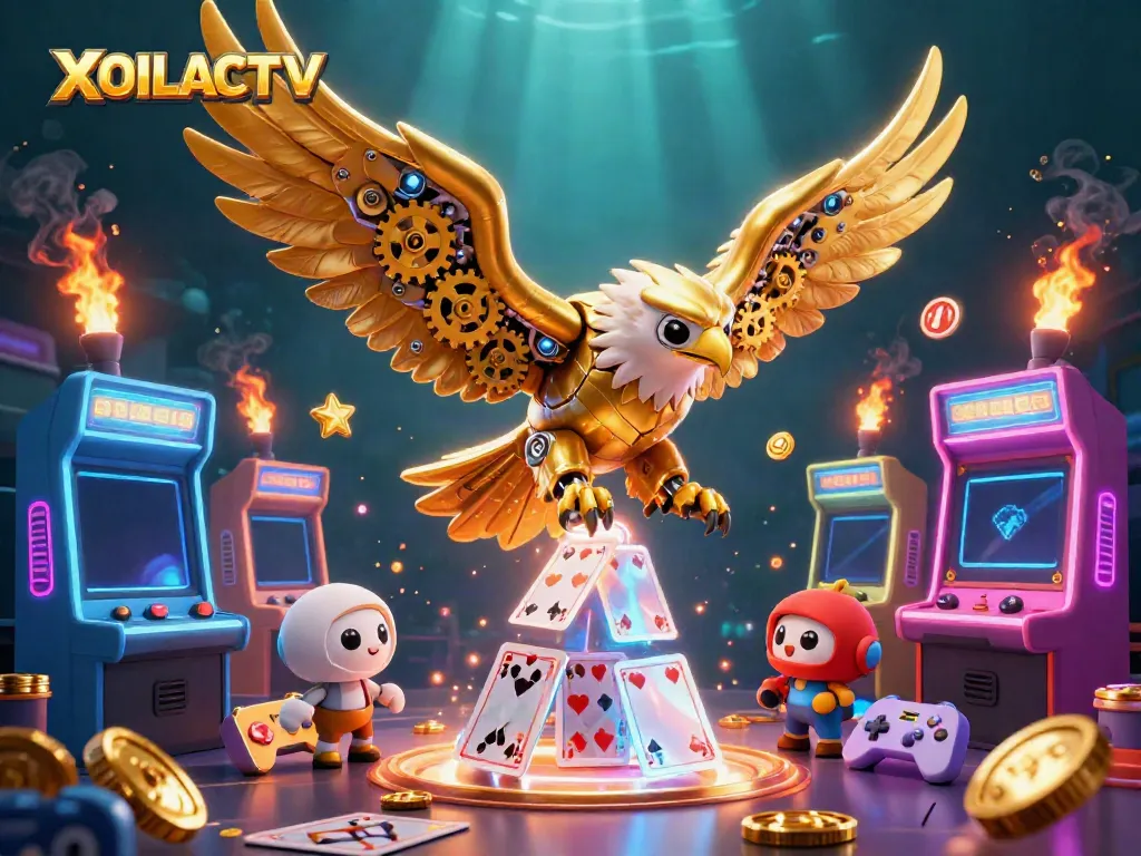 Experience thrilling online gambling with XOILACTV's vibrant gaming scene featuring golden eagle characters.