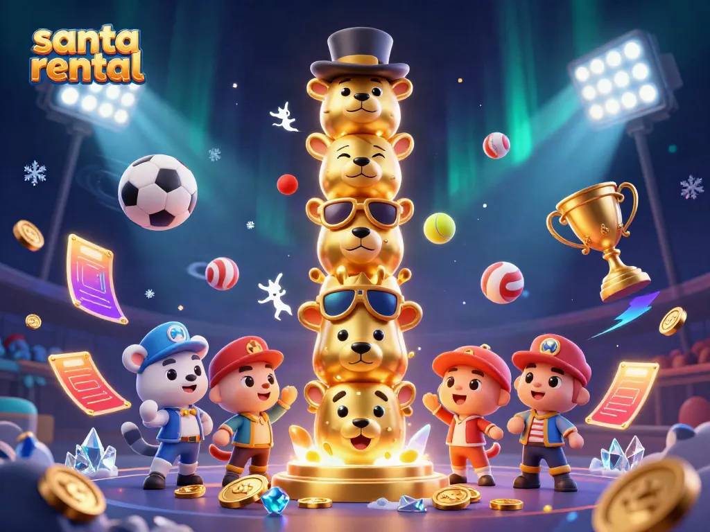 Engage in festive fun with a vibrant illustration highlighting santa rental services amidst dynamic gaming elements.