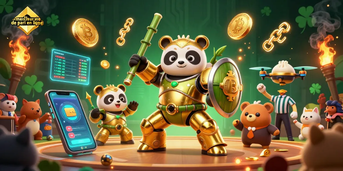 Meilleur site de pari en ligne : illustration 3D de panda pilote et robot au casino