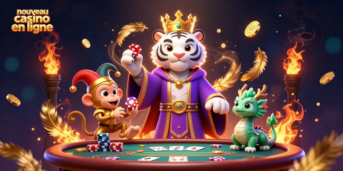 Gagnez avec le nouveau casino en ligne, où un tigre blanc élégant, un singe joueur et un dragon sont réunis.