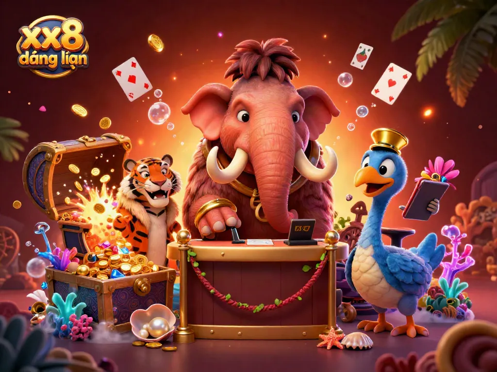 Experience the excitement of xx8 đăng nhập with vibrant characters and dynamic gaming elements in a casino atmosphere.