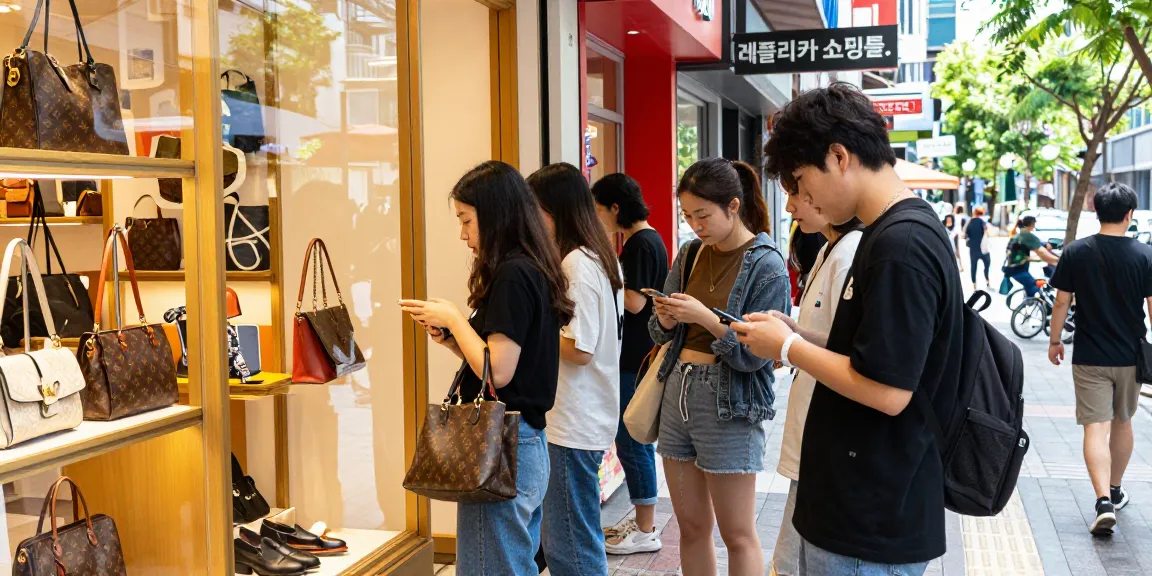 Engaged shoppers exploring a vibrant 레플리카 쇼핑몰 in an urban setting, highlighting trendy replica fashion.