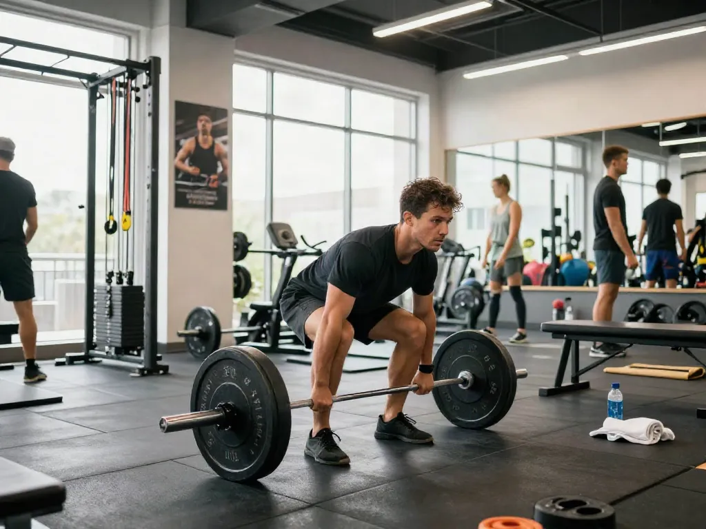 Athletic man lifting weights, showcasing steroidi anabolizzanti effects on fitness performance.
