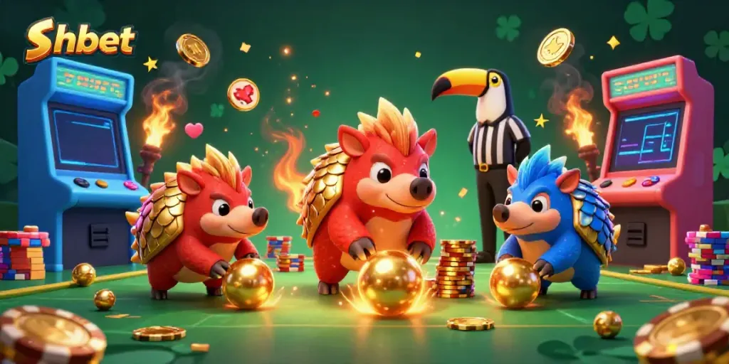 Experience adrenaline with shbet's exciting casino action featuring animated pangolins and vibrant gaming elements.