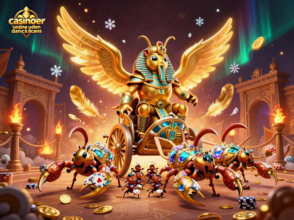 Experience excitement at casinoer uden dansk licens with a vibrant 3D illustration featuring a colossal golden scarab.
