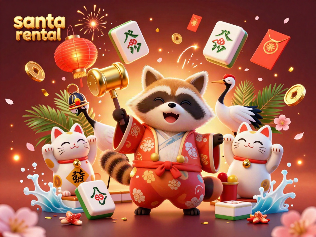 Exciting scene depicting the festive spirit of santa rental with cheerful characters and vibrant casino elements.