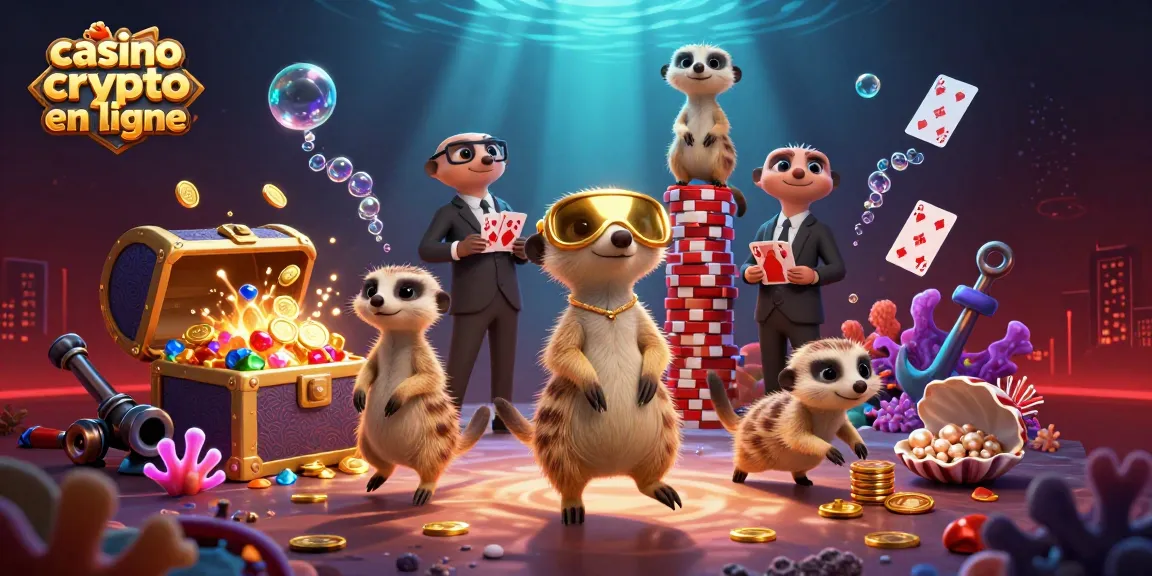 Une expérience ludique dans un casino crypto en ligne illustrée par des suricates en tant que boss d'une salle de jeux.