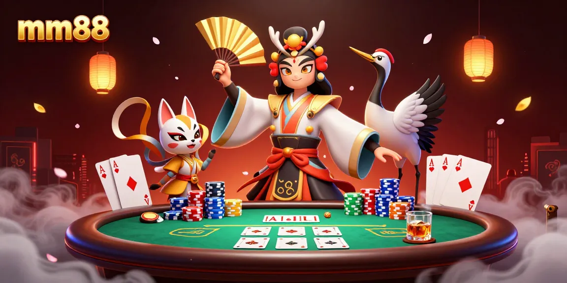 Experience thrilling mm88 poker action with a lively 3D casino illustration.