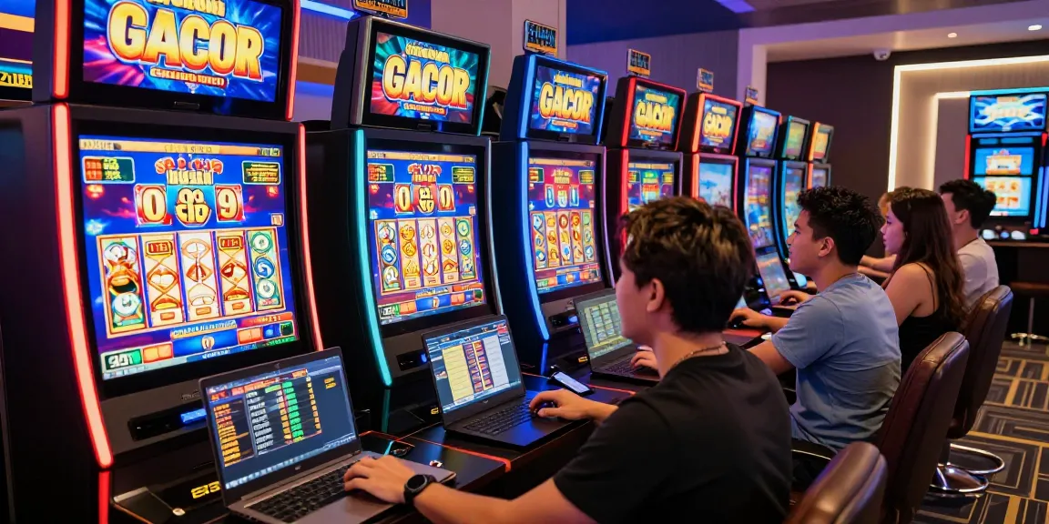 Excited players engaging with slot gacor games in a vibrant online casino environment