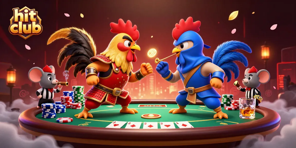 Engage in thrilling action at hit club with dynamic rooster showdown amidst vibrant casino elements.