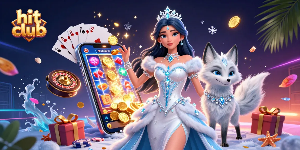 Spin the reels at hit club as the ice queen and her fox companion revel in golden slots and prizes.