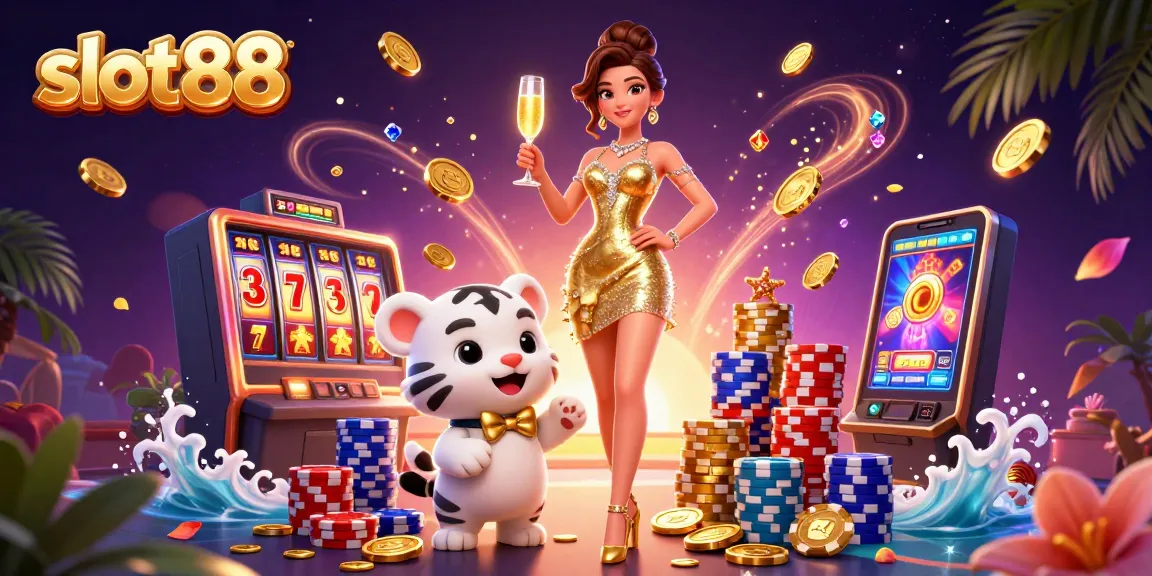Experience thrilling wins with slot88 in a vibrant casino scene featuring exciting gaming elements.