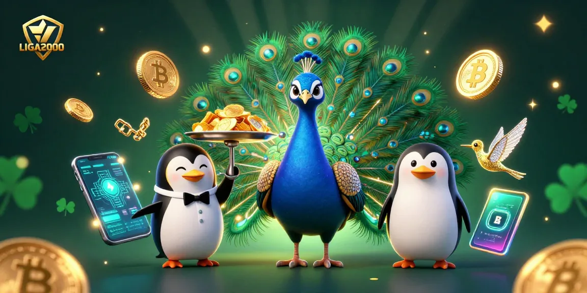 LIGA2000 menghadirkan kegembiraan saat seekor burung merak berkilauan dengan chip dan elemen kripto dalam aksi.