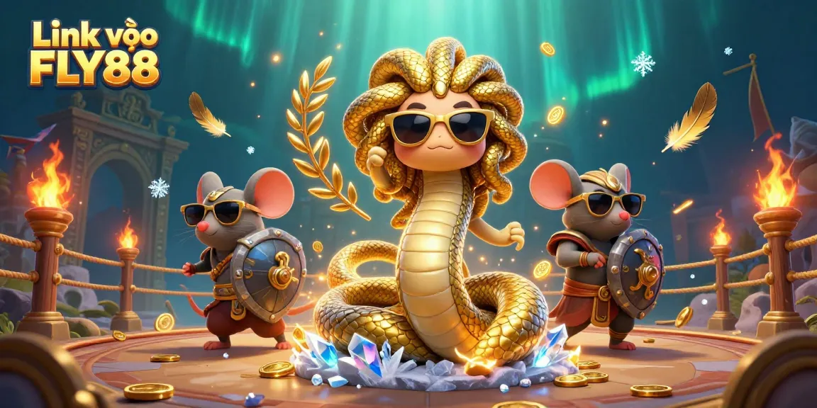 Engage with Link vào FLY88 for thrilling casino adventures featuring Medusa and a warrior mouse.