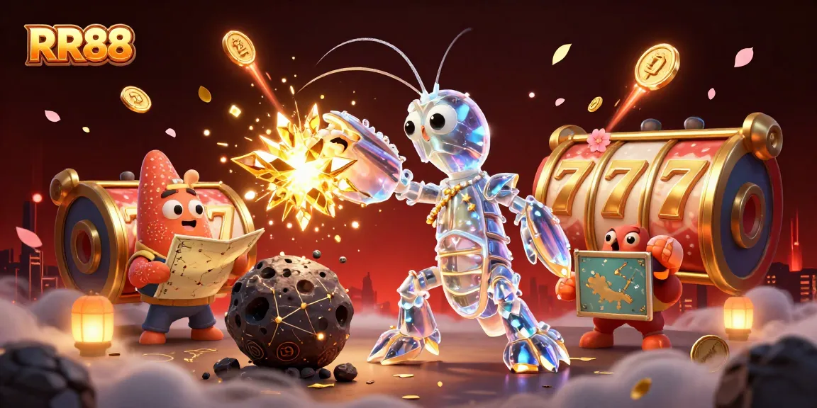 Experience exciting gameplay with RR88's vibrant slots and casino elements featured in a dynamic scene.