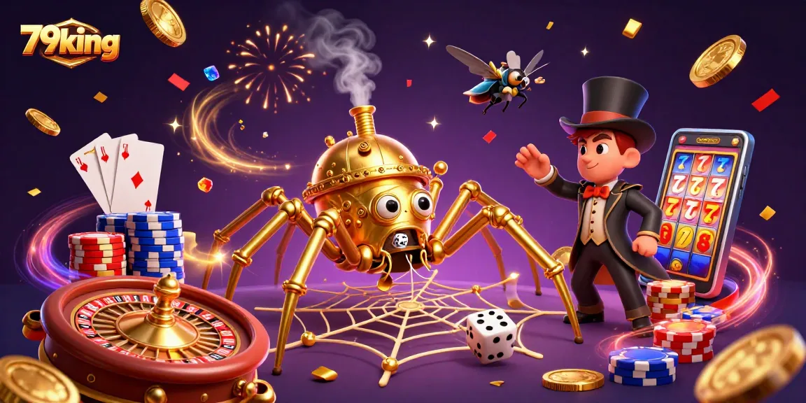 Experience the thrill of 79king with an exhilarating casino scene featuring a steampunk spider and dynamic gambling elements.