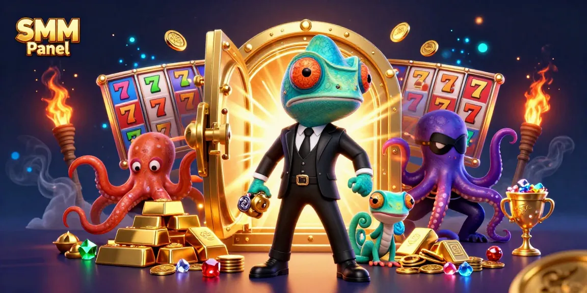 SMM Panel showcasing lively slot game elements and vibrant characters for social media growth marketing
