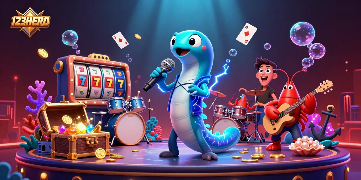 Experience thrilling slots with 123HERO as electric eel DJ brings underwater casino vibes to life!